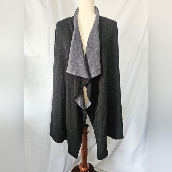 Catherines Sweaters - CATHERINES Black Cardigan w/ Black & Grey Open Front Drape
